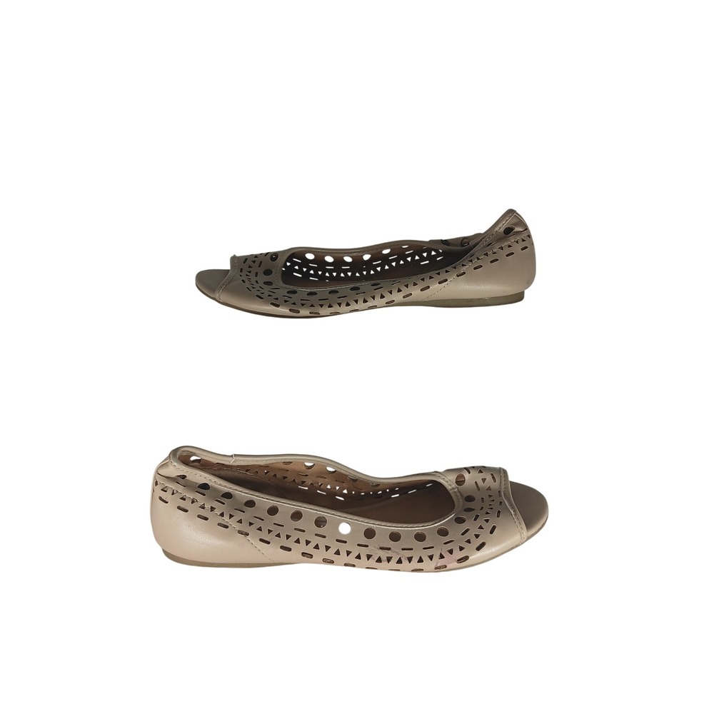 American Eagle Peep Toe Flats 7 Beige Laser Cut Boho Casual Shoes